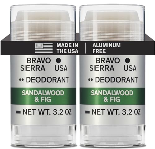 Aluminum-Free Deodorant for Men by Bravo Sierra, 2-Pack - Contains Natural Ingredients – Long Lasting All-Day Odor and Sweat Protection - Sandalwood and Fig, 3.2 oz -Paraben-Free, Vegan & Cruelty-Free