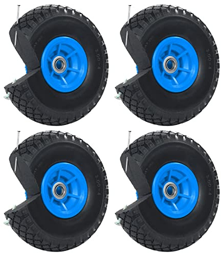 TRUTZHOLM 4X pannensichere Ersatzräder für Bollerwagen, Gartenwagen oder Sackkarre 260x85mm Vollgummi 3.00-4 PU Ersatzrad Rad Reifen 75mm Nabenlänge grün (Blau, versetzte 60 mm Nabe)