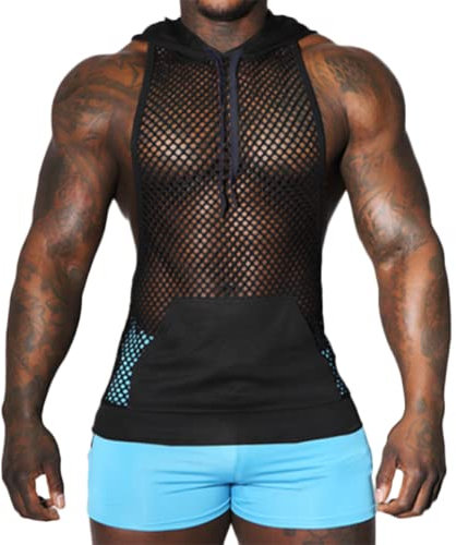 JPXJGT Camiseta Mangas Rejilla para Hombre Camiseta de Manga Corta Mesh Sheer Musculosa (Color:Black,Size:3XL)