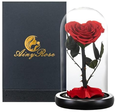 ZEYRU Eternal Preserved Roses In Glass Dome 5 Flower Heads Rose Forever Love Wedding Favor for Women Girlfriends-Red Heart Rose Box
