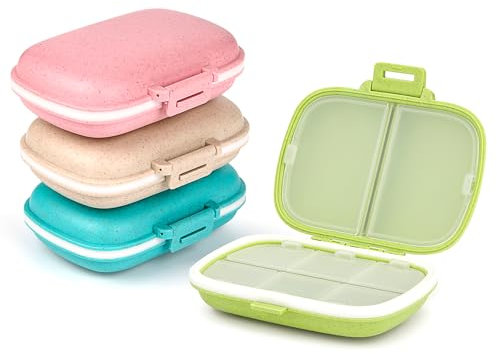Tragbarer Pillen Organizer 4 Stück Reise Klein Pillendose mit 8 Fächern Kunstoff Sicherheit Bunt Tablettenbox für Tägliches Gebrauch Geldbörse Unterwegs Medikamenten Vitaminbehälter