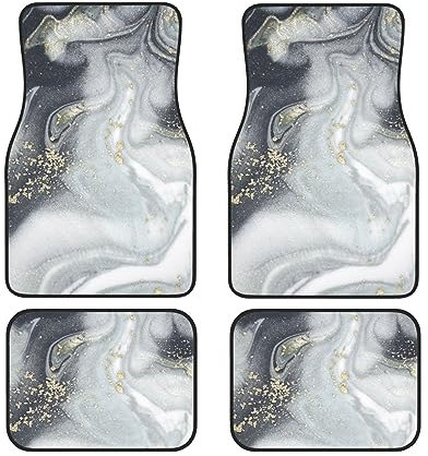 Lot de 4 tapis de sol universels en marbre oriental pour voiture avant et arrière - Protection contre les intempéries - Caoutchouc antidérapant
