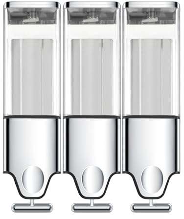 EHORIA 3-in-1 Quadrate Dispensers for The Shower,Shower soap Dispenser,Conditioner Dispenser, Shampoo Dispenser,No Drilled Wall Mounted Distributor,Hotel,Bathroom,Home