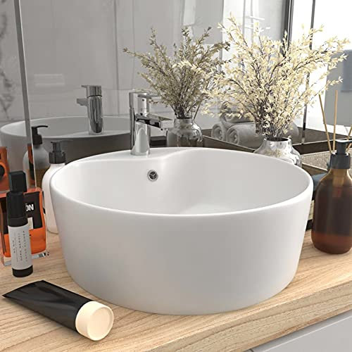 LAPOOH Lavabo de Luxe avec trop-Plein Blanc Mat 36x13 cm Céramique,Vasque À Poser Salle De Bain,Lavabo Salle De Bain