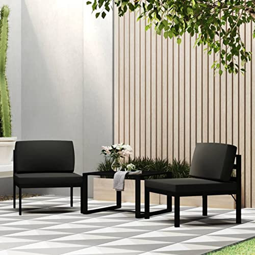 JUDYY 3-TLG. Garten-Sofagarnitur mit Kissen, Lounge Sofa Outdoor, Garten Loungemöbel, Gartensofa, Gartenlounge, Balkon Set Möbel, Aluminium Anthrazit