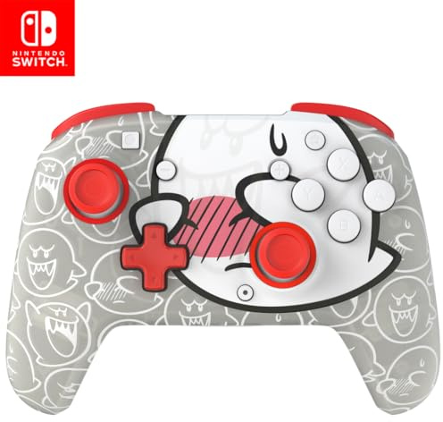 PDP Rematch Glow kabelloser Controller Boo Hoo, Nintendo Switch 2, Lite | Rot/Weiß, kompatibel mit Switch OLED, Bewegungssteuerung, 40-Std.-Akku, 2 belegbare Rücktasten, Mario Boo-Hoo Glow