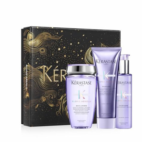 KÉRASTASE Blond Absolu - Coffret de Fin d'Année - Bain Lumière + Fondant Cicaflash + Sérum Cicaplasme - Fortifie & Illumine - Acide Hyaluronique & Edelweiss - Cheveux Blonds Décolorés ou Méchés