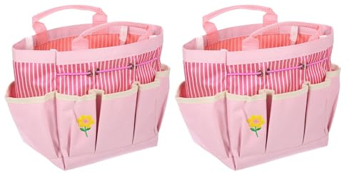 QUARKZMAN 2 Stück Gartenwerkzeugtasche 33,5 cm x 10 cm x 24 cm Große Oxford-Tasche mit Taschen Gartentasche Gartengeräte-Organizer Aufbewahrungsträger für draußen Frauen Männer, Pink