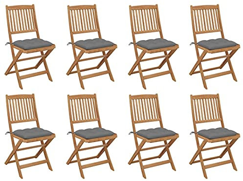 Sufrk Klappbare Gartenstühle mit Kissen 8 STK. Massivholz Akazie Klappstuhl Holz Gartenstuhl - 3075129