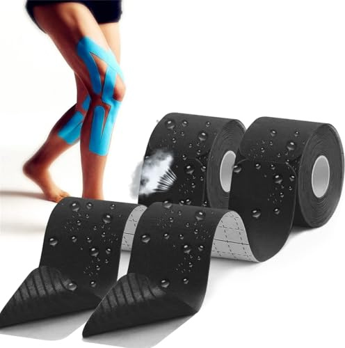 LiangMai 40 PCS Kinesiotapes - 2 Kinesiologie Tape Rollen (5cm x 5m) (je 25cm x 5cm) Sport Tapes Schwarz Kinesiotape vorgeschnitten, Profi Physio Tape Knie Schulter wasserfest & Hautfreundlich