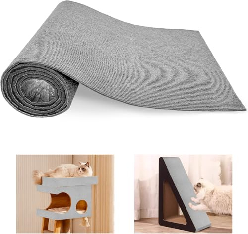 Seyaom Selbstklebend Kratzmatte Katze, 200cmx40cm Kratzmatte Katze Wand, DIY Trimmbarer Katzen Kratz Matte für Schützt Teppiche Sofa Möbelschutz (Hellgrau)
