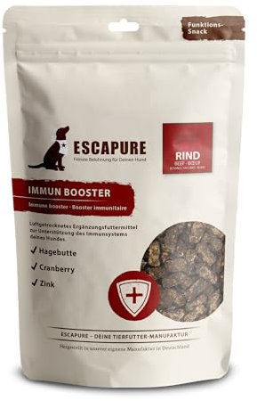 ESCAPURE Immun Boster - Natürlicher Rindfleisch Snack mit Hagebutte & Cranberry für Hunde – Premium Protein Leckerli zur Unterstützung des Immunsystems - reich an Vitamin C (150g)