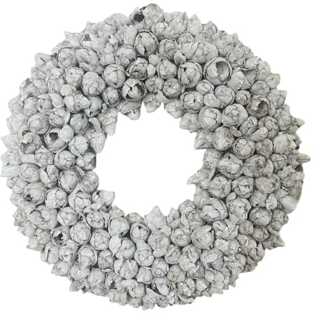 Shabby-weißer Kranz/Türkranz/Wandkranz mit Coco-Früchten 40 oder 55 cm Durchmesser (S)