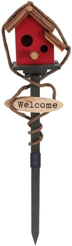 Birdhouse Stand Birdhouses for Outdoors with Pole, 27.6 inch Tall Wood Bird House, Cottage Birdhouse Stand, Decorative Bird House Garden Stake for Lawn Red
