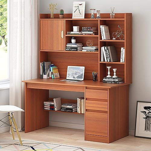 Home Office Schreibtisch mit Stauraum und Stall, moderner Schreibtisch für Arbeitszimmer und Arbeitsplatz, Computertisch mit Regalen für PC und Laptop, Walnussholz-Finish (119,4 x 45,7 x 162,6 cm)
