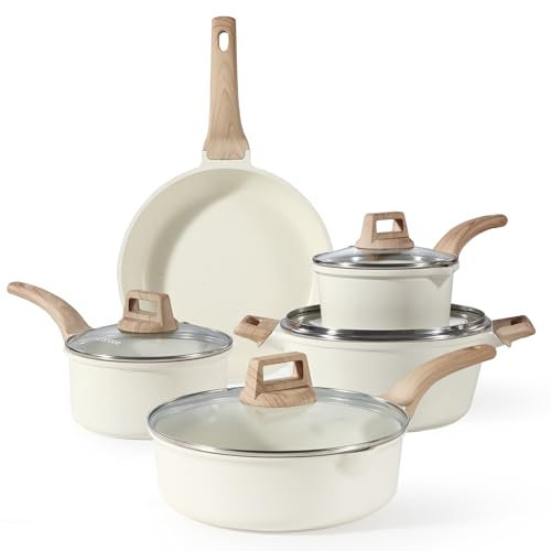 CAROTE Set 9 pezzi, padella 26 cm, casseruola con coperchio 18/20 cm, pentola 24 cm, padella profonda 28 cm, rivestimento antiaderente, set cucina, induzione
