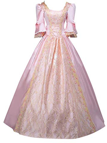 Générique Femme Robe Victorienne à Manche 3/4 Évasées Robes de Soirée Chic et Elegant Costume Medievale Vintage Dress de Mariage Déguisement Carnaval Victorien Cadeau Femme