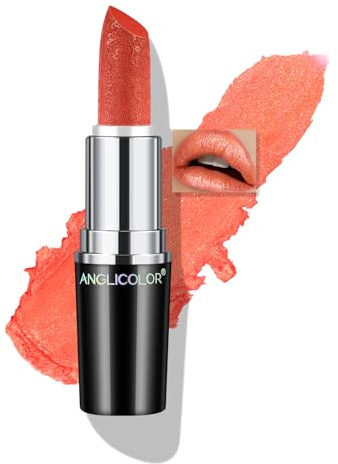 Anglicolor Glitzer Lippenstift Koralle Metallic Glänzend Glossy,Shimmer Orange Lipstick Seidig Velvet Langanhaltend Feuchtigkeitsspendende,Vegan Lipgloss Damen Mädchen Make-up (14 SUNRISE AT SEA, 4g)
