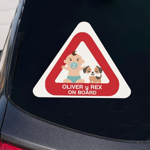 Wanapix | Adesivo Personalizzato Auto | Triangolo 15x13cm | Bambino e Cane