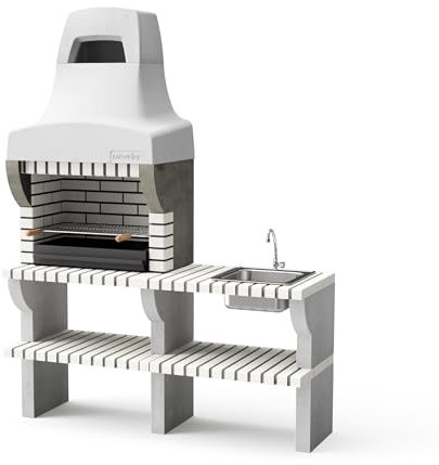 MAESTRO FERRETERO Movelar - Seitenständer Bailen Plus 1 mit Skink&Tap für vorgefertigten Grill (weiß, grau - 165 x 58 x 58 cm) - Verwendung im Freien