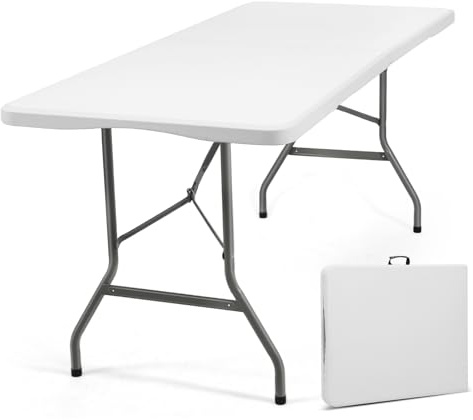 Sekey Buffettisch Klappbar Kunststoff | 180x74 cm Campingtisch mit Tragegriff Partytisch Klapptisch Gartentisch für Garten Terrasse und Balkon zusammenklappbar 6 Personen (Weiß)