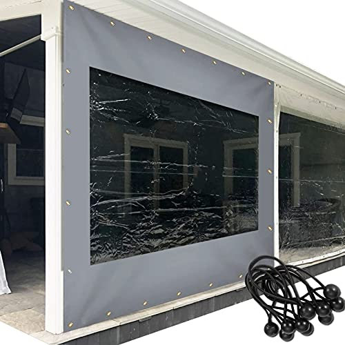 Transparente PVC-Markise für den Außenbereich, wasserdichter Schutz mit robusten Seitenteilen, ideal für Terrasse, Pergola und Veranda, grau, 2,25 x 1 m
