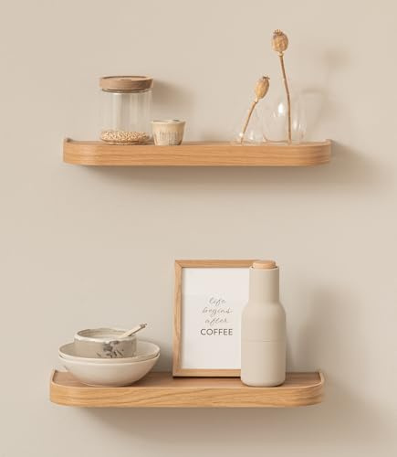 Kazai.® Wandregal-Set 'Toke' | 2 Hängeregale in Echtholz-Veneer | Schwebendes Holzregal als Wanddeko und Ablage für Bad, Wohnzimmer, Küche, Schlafzimmer und mehr | Eiche