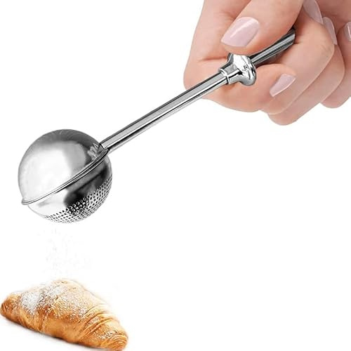 304 Silver Stainless Steel Flour Powder Filter Spoon, Shaker Duster Sifter Baker Dusting Wand For Sugar Flour Spices, Flour Sugar Powder Spoon Kitchen Tools Baking Sifters Baking Tools and Accessories