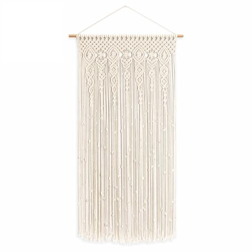 EpheyFIF Boho-Stil gewebter Türvorhang, Wandteppich, 90x180 cm, 90x200 cm, 100x200 cm, Baumwollspitze, Makramee, Wanddekoration für Hochzeit, Fensterbogen, Hausdekoration, Beige (100x200)