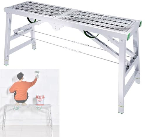 XCHSXYL Ponteggio Pieghevole Portatile, banco da Lavoro Regolabile in Altezza per Scale a pioli di ingegneria Domestica, Piattaforma di Lavoro Multiuso, ponteggio per la Pulizia di Camper, verniciat