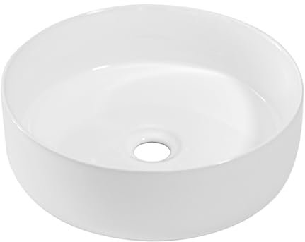 NUESTRA VIDA Lavabo da Appoggio Tondo in Ceramica, 36 cm (Diametro) x 12 cm (Altezza), Bianco, Design Compatto per Bagni Piccoli e Secondi Bagni