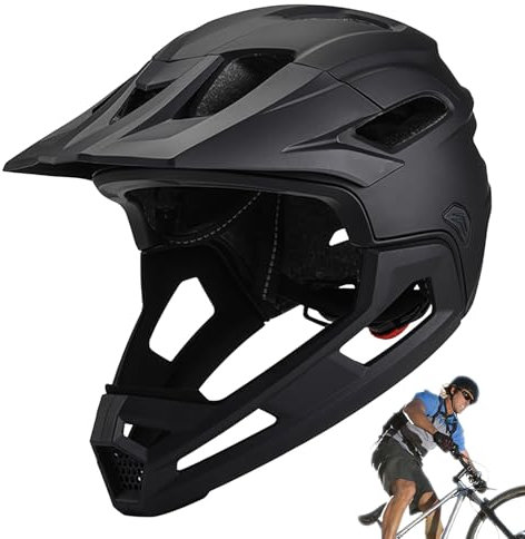 Mountain Bike Helmet, Bicy-cle Helmet, Shock Proof Full Face Helmet, Adjustable Black Bike Helmet, Lightweight Multi-Sport Cycling, Detachable Chin Holder And Visor