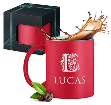 Maverton Tasse en céramique à personnaliser pour homme, 33 cl Mug original | À café/thé avec votre texte gravé pour lui, pour prof, collègue, cadeau d’anniversaire, rouge mat, initiale