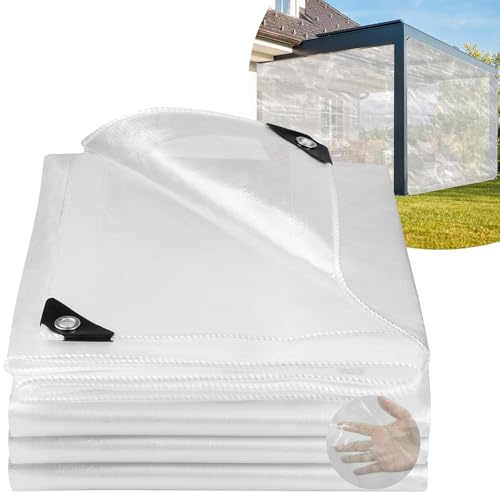 Clear Tarpaulin Waterproof Heavy Duty: 3m x 5m 130GSM Tear-Resistant | Transparent PE Tarp with Reinforced Grommets - UV Protected Cover for Garden Greenhouse Outdoor Furniture & Ground Use