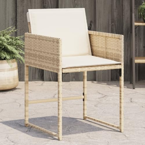 Makastle Gartenstühle mit Cremeweiß Kissen, 4er Set, Klappstuhl mit Stahlrahmen für Balkon Terrasse, UV-beständig, Beige 50.5 x 54 x 79 cm Poly Rattan
