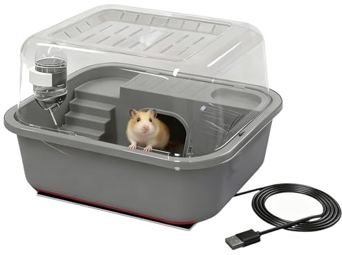 Genomskinlig bur – bur med handtag, tyst löparhjul, USB-uppvärmd livsmiljöinhägnad | För Gerbil ekorre träning lek sovplats lägenhet vardagsrum balkong inomhusbruk