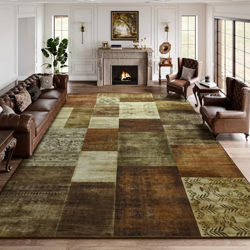DweIke Washable 6x9 Living Room Rug, Modern Large Soft Rugs for Bedroom, Stain Resistant and Non-Slip Throw Indoor Carpets for Office Nursery Dining Room Farmhouse Home Decor, Brown