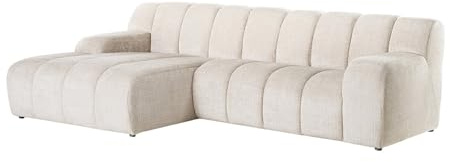Vente-unique-Divano angolare sinistro tessuto ciniglia beige - BELADON