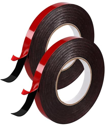 ZenithCove 2 Rolls Heavy Duty Double Sided Foam Tape 15mm x 10m x 1mm | Industrial Strength Mounting Tape High Bond Waterproof Acrylic Adhesive Sticky Tape for LED Strips Decor Glass Metal Plastic