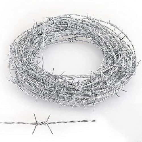 Galvanized Barbed Wire - 4-Point Anti-Intrusion Fence Roll - Rust & Weather Resistant - Ideal for Garden, Farm, Outdoor Security - 1.6mm, 100m (328ft)