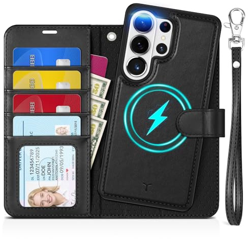 TUCCH Coque pour Galaxy S26 Ultra 5G, Noir | 2-en-1 Détachable Dragonne, Cuir Synthétique, RFID Blocage, Portefeuille, Fonction Support Bureau