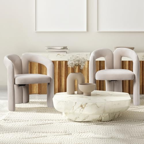 DRIXNO Velvet Ohrensessel 2er Set, Moderner Loungesessel, Einzel Loungesofa, Gepolsterter Sessel Wohnzimmer, Lesesessel, eleganter Armsessel Loungesofa für Arbeitszimmer, Schlafzimmer, Beige