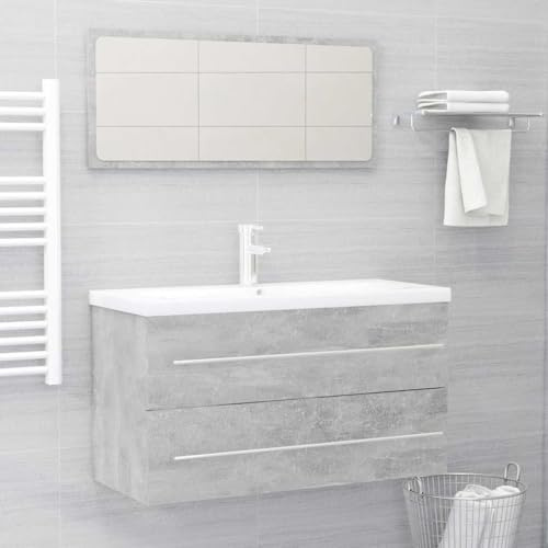 Mokuyary Juego de 2 muebles de baño con espejo de baño y armario debajo del lavabo, color gris hormigón