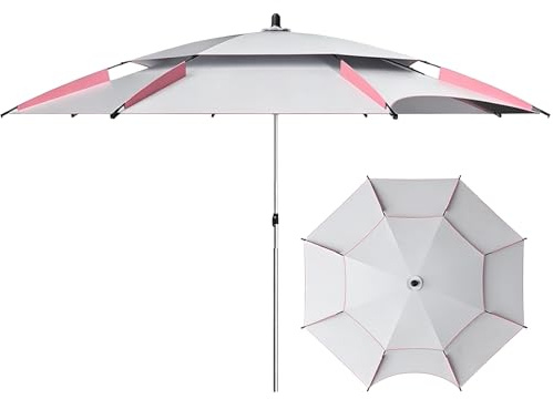 PHQCIV Ombrellone da Pesca Grande, Protezione Solare UPF 50+, Parasol Esterno Antivento, Ombrellone Solare con Inclinazione Regolabile A 360° E Doppia Tettoia Ventilata(Gray,200cm)