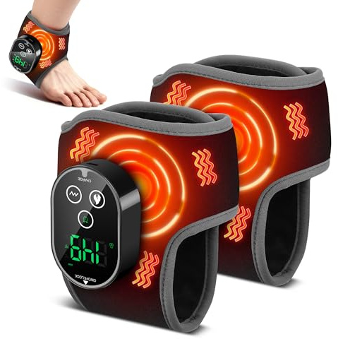 2 Pack Knöchelmassage Elektrisch mit 3 Vibrations 4 Heats 3 Timer Schwarz | Fußmassagegerät Elektrisch mit 3000mAh, Fussmassage für Durchblutung Knöchel Wärmen Durchblutung Geschenk für Vater Mutter
