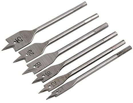 Neilsen CT0288-6pc Flat Wood Drill Bit Set with Partial 6mm Hex Shank - Sizes 10mm to 25mm - Ideal for Wood Drilling