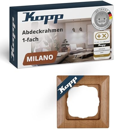 Kopp MILANO 1-fach Abdeckrahmen aus Eichen-Echtholz - 8,0 x 8,0 cm - Rahmen für Steckdosen & Schalter - Stilvoller Steckdosenrahmen aus Holz - Hochwertiger Lichtschalter-Rahmen