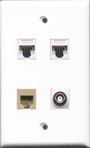 RiteAV RJ11 RJ12 Telefonanschluss, 1 Port BNC, 2 Ports, Cat5e, Ethernet, Weiß