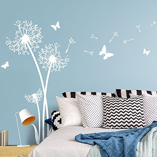 Wandaro W3422 Wandtattoo 3 Pusteblumen I schwarz 72 x 140 cm I Schmetterlinge Aufkleber Wohnzimmer Wandaufkleber Schlafzimmer Wandsticker