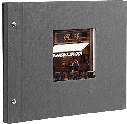goldbuch 26725 Schraubalbum mit Bildausschnitt, Bella Vista, 30x25 cm, Fotoalbum mit 40 schwarze Seiten mit Pergamin-Trennblättern, Album erweiterbar, Fotobuch aus Leinen, Grau